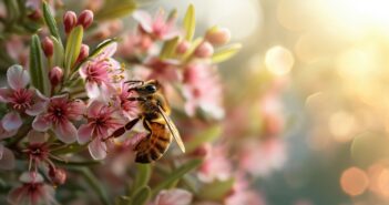Eine Biene an einer Manuka-Blüte (Foto: AdobeStock_702831869 vxnaghiyev)